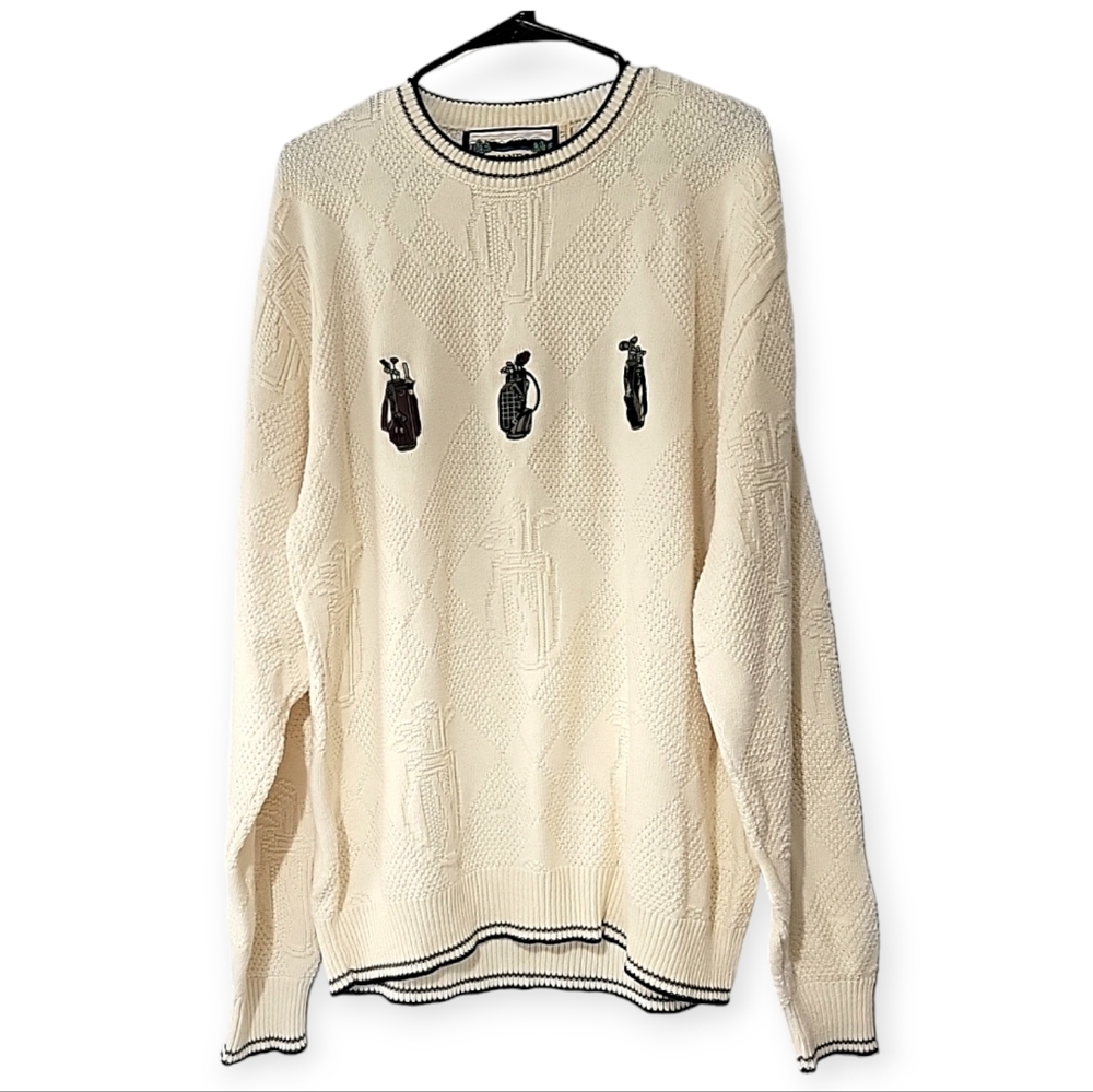 Shenandoah Vintage Cotton Sweater Large Tall Men's Golf Embroidered Ivory